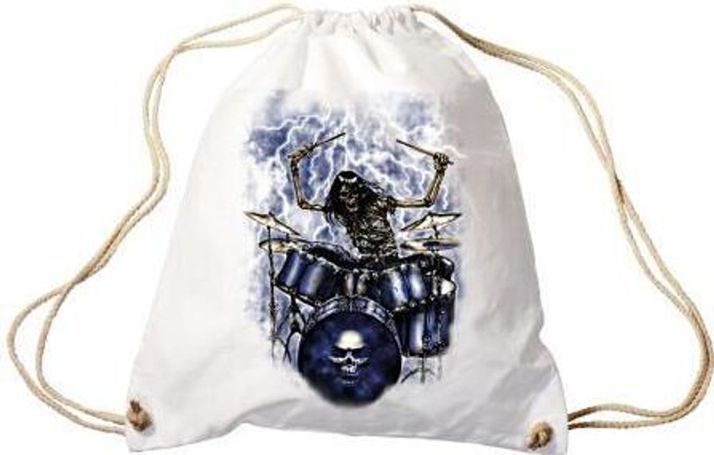 Trendbag Turnbeutel Schlagzeuger Skelett Bones Drummer 65307 versch. Farben Color - weiß