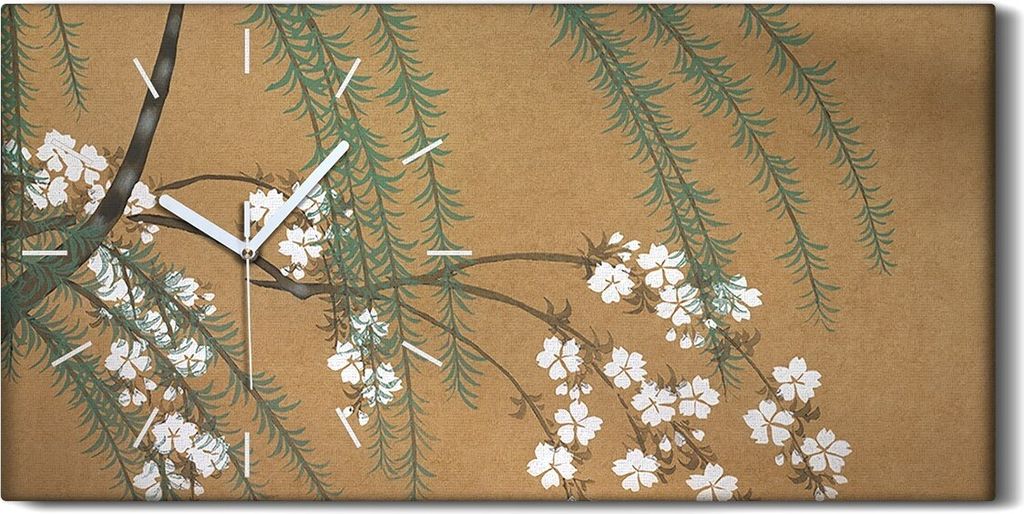 Wandbild Leinwand Bilder Wanduhr 60x30 Malerei Baum Zweige Blätter Blumen - weiße Hände