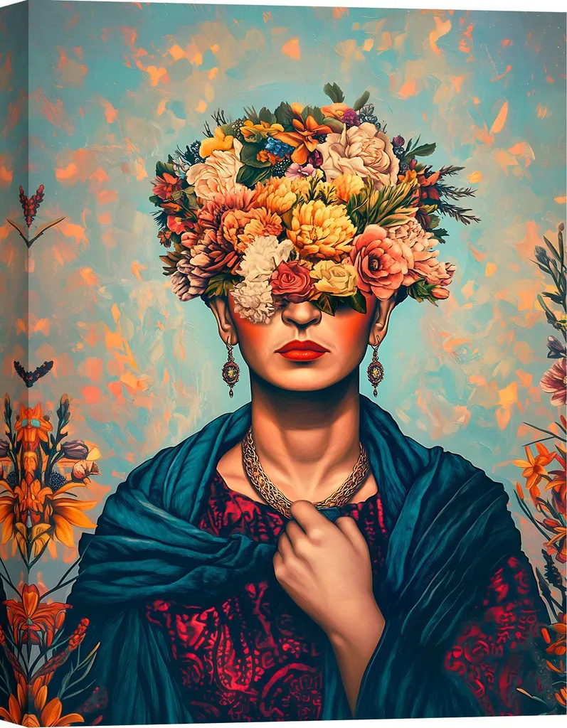 Tableau sur toile Frida Kahlo par Matt Spencer Reine des fleurs 100x70cm