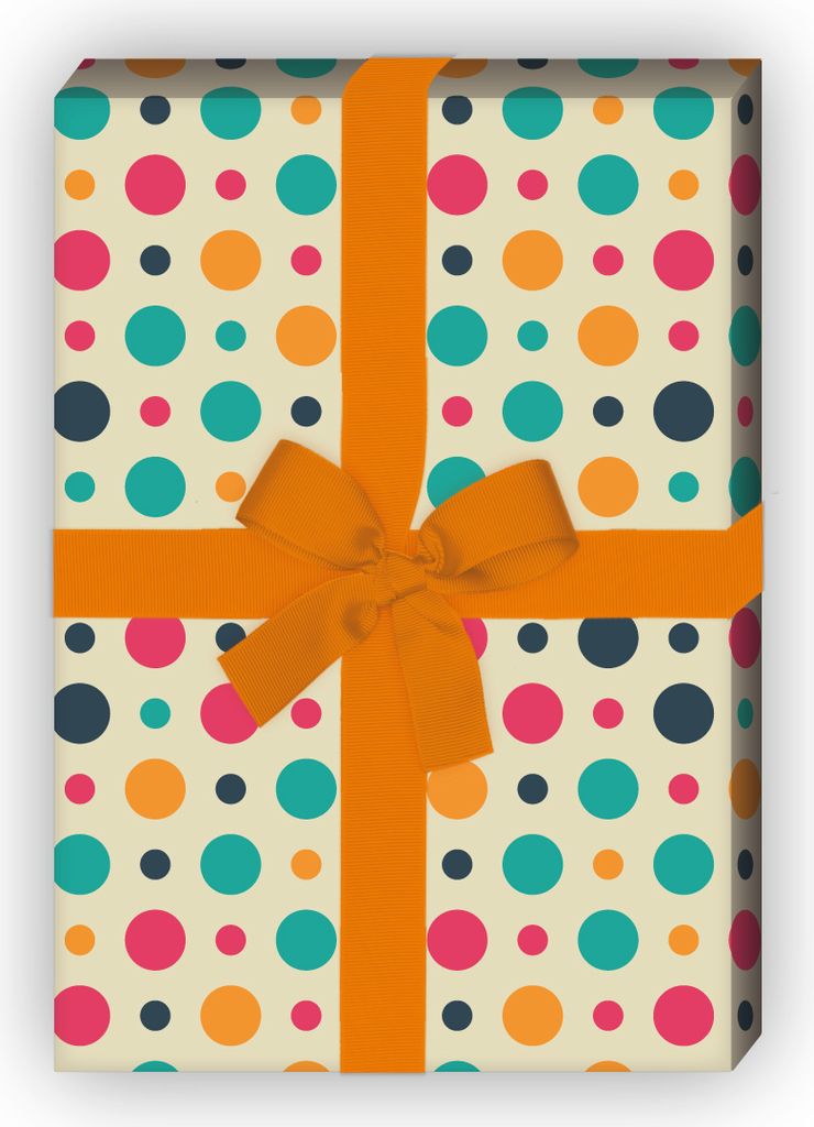 Retro Designer Geschenkpapier mit Punkten in 70er Jahre Farben, türkis, - G8694, 32 x 48cm
