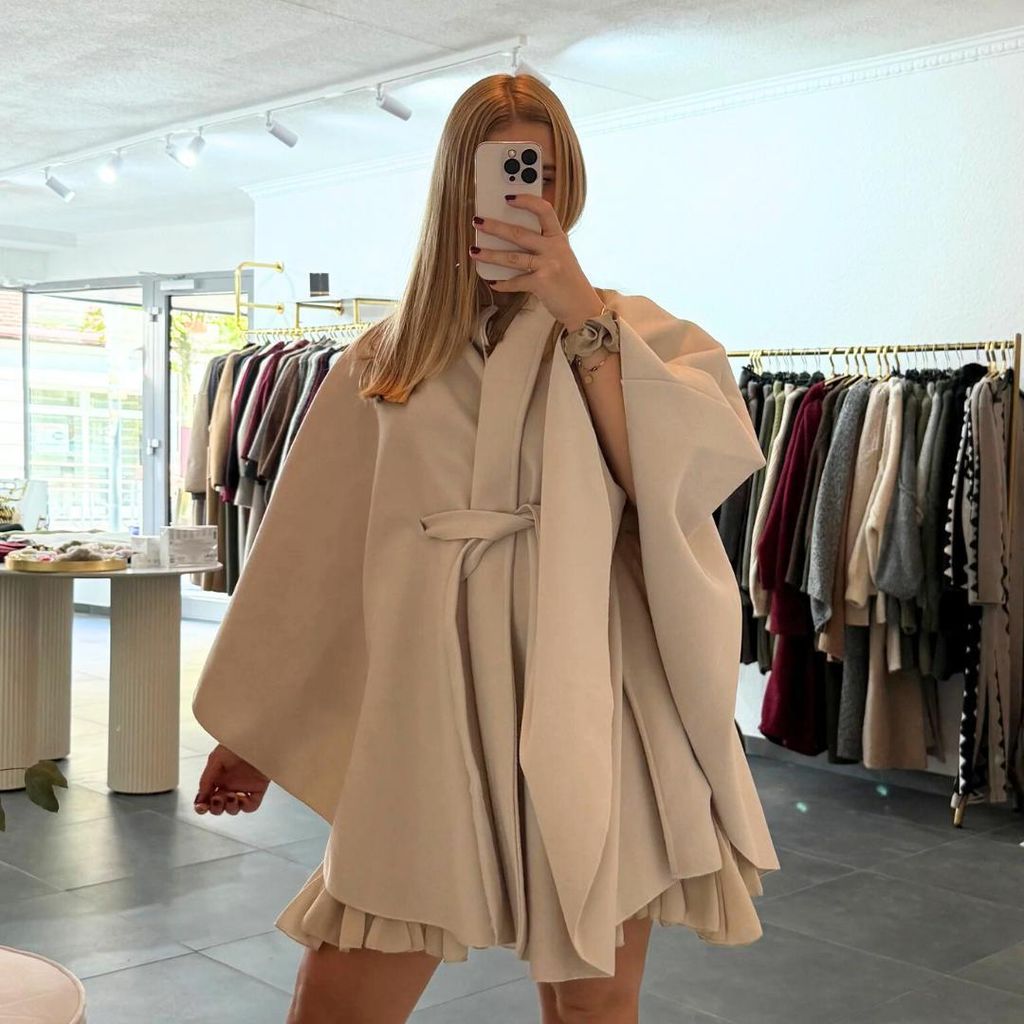 Cape Poncho "Fiona" Beige, Onesize (XS-XL) für Damen Poncho, Super süßes Cape für den Herbst und Winter, Frauen Cape, Wintercape, Langarm Cape ...