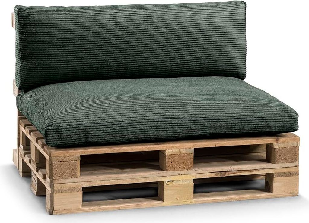 A green pallet sofa cushion set on a white background.