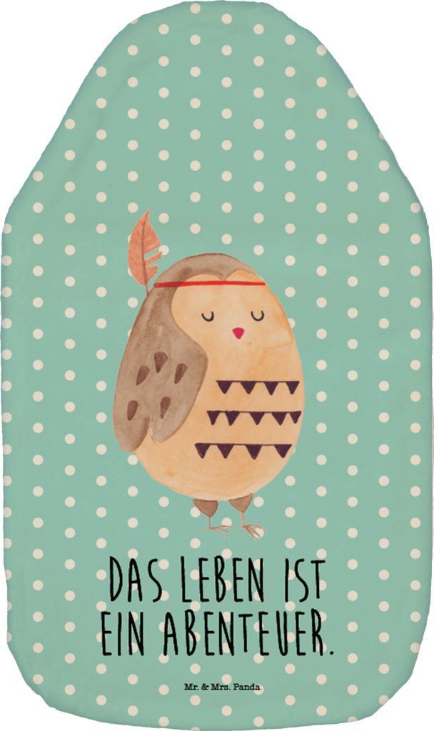 Mr. & Mrs. Panda Wärmflasche Eule Federschmuck - Türkis Pastell - Geschenk, Wärmeflasche, Dekoration, Wärmekissen, Kuschelwärmflasche, Entspan...