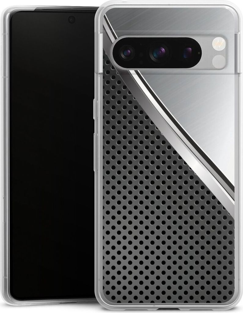 DeinDesign Slim Hülle für Google Pixel 8 Pro Silikon Case Ultra Dünn Handyhülle Carbon Metall Stahl