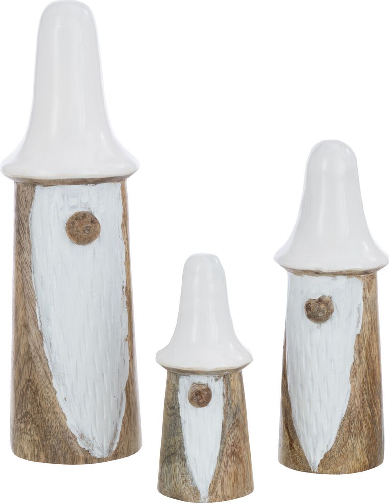 J-Line Set Von 3 Zwergen Pilze Holz Naturell/Weiß