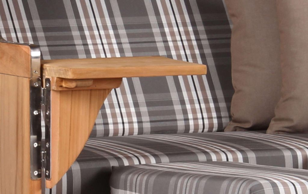 Strandkorb wetterfest Düne Teak Shell 2-Sitzer mit Bullaugen & PE-Geflecht Volllieger