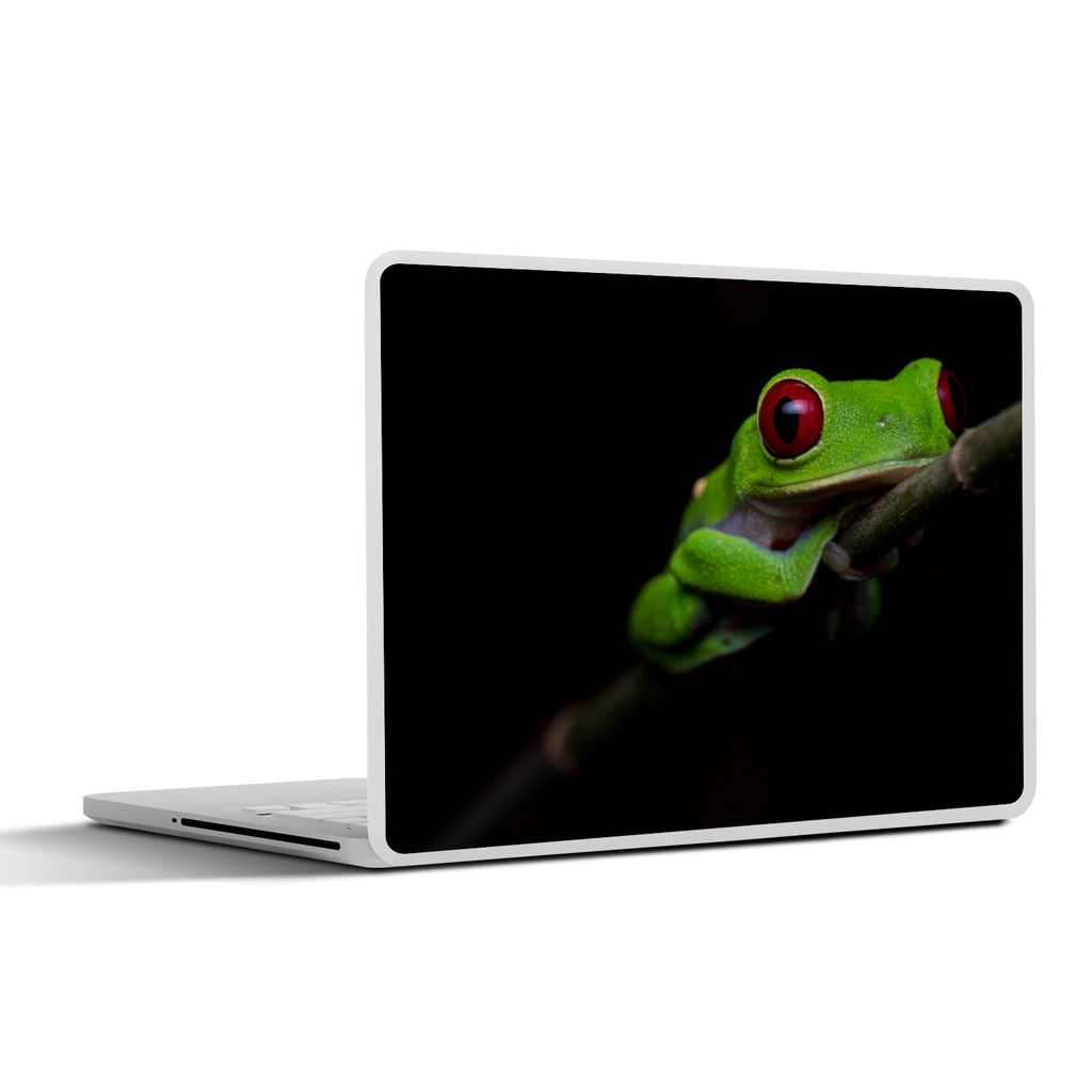 MuchoWow Laptop Aufkleber Sticker Cover Rotäugiger Quecksilberfrosch auf schwarzem Hintergrund 32.5x23.5 cm - Sticker für Laptop - Selbstklebend