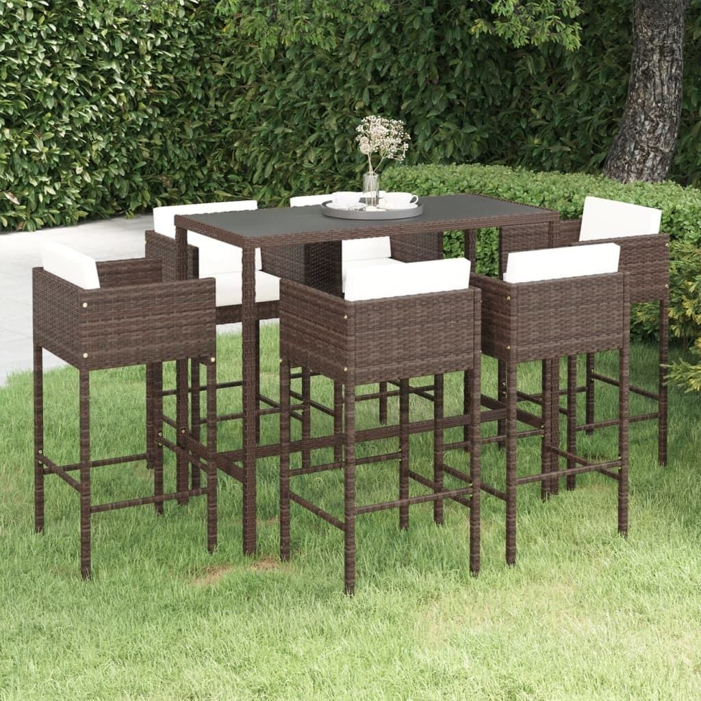 "2026 Promotion" 7-tlg. Gartenbar-Set mit Kissen - Poly Rattan Braun - Gartenmöbelset CC4380