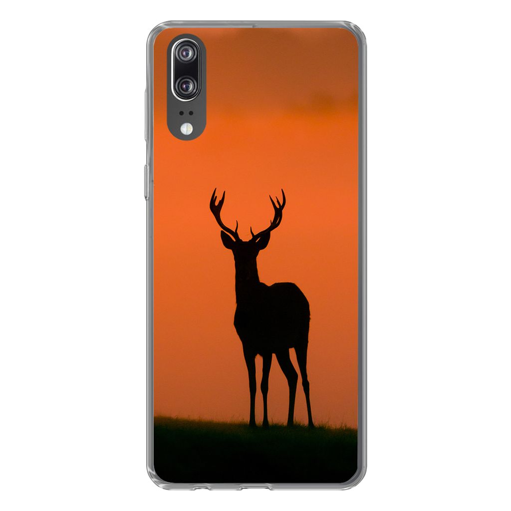 MuchoWow Handyhülle Schutzhülle Hülle für Huawei P20 Hirsch - Scherenschnitt - Nebel Silikon Softcase Handy Hülle - Hardcover