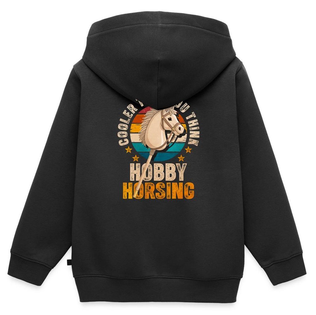 Spreadshirt Cooler Than You Think | Hobby Horsing Kinder Premium Organic Zip Hoodie, 122/128 (6 Jahre), Schwarz