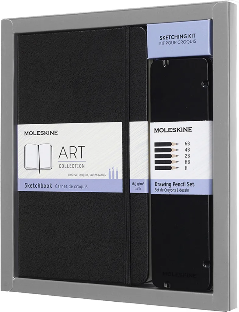 Carnet de Croquis Moleskine Format A5 Noir avec 5 Crayons Graphite de Qualité