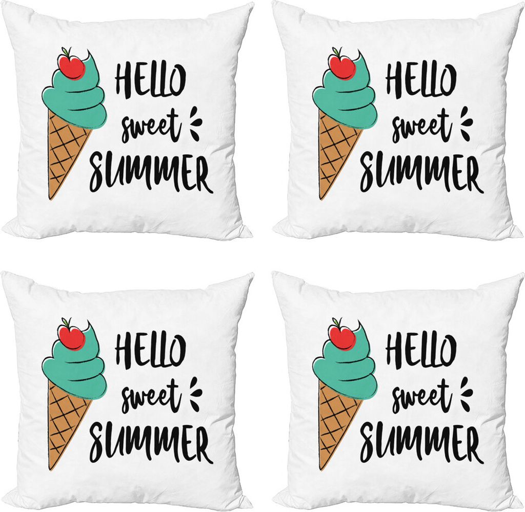ABAKUHAUS Hallo Sommer Kissenbezug Set (4 Stück), Kirsche Top Ice Cream, Moderner Doppelseitiger Digitaldruck, 60 cm x 60 cm, Seafoam Scarlet