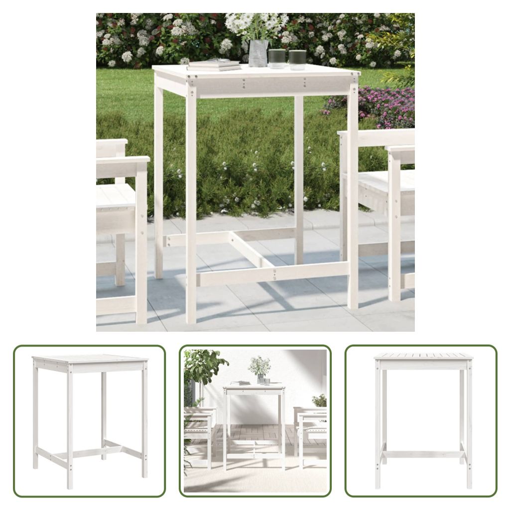 The Living Store Gartentisch Weiß 82,5x82,5x110 cm Massivholz Kiefer