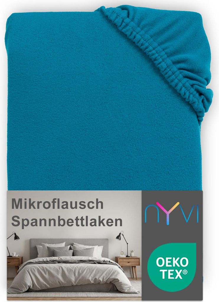 NYVI Spannbettlaken DreamScience Mikroflausch 180 - 200x220 cm petrol für Boxspringbetten bis 32 cm - Kuschelweiches & Wärmendes Bettlaken Spannb...