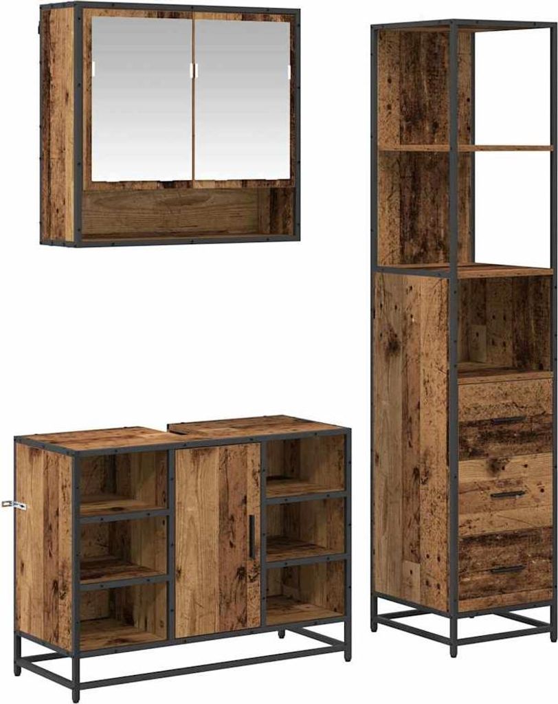 Badezimmermöbel-Set mit Schubladen 3 pcs Altholz Holzwerkstoff