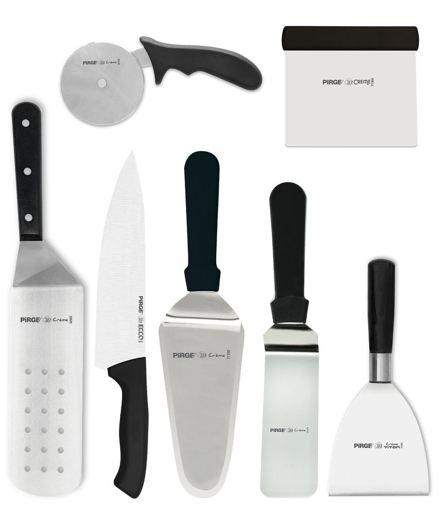 Pirge Pizzeria Werkzeug Set - 7 TLG Edelstahl Profi Set für Pizzabäcker