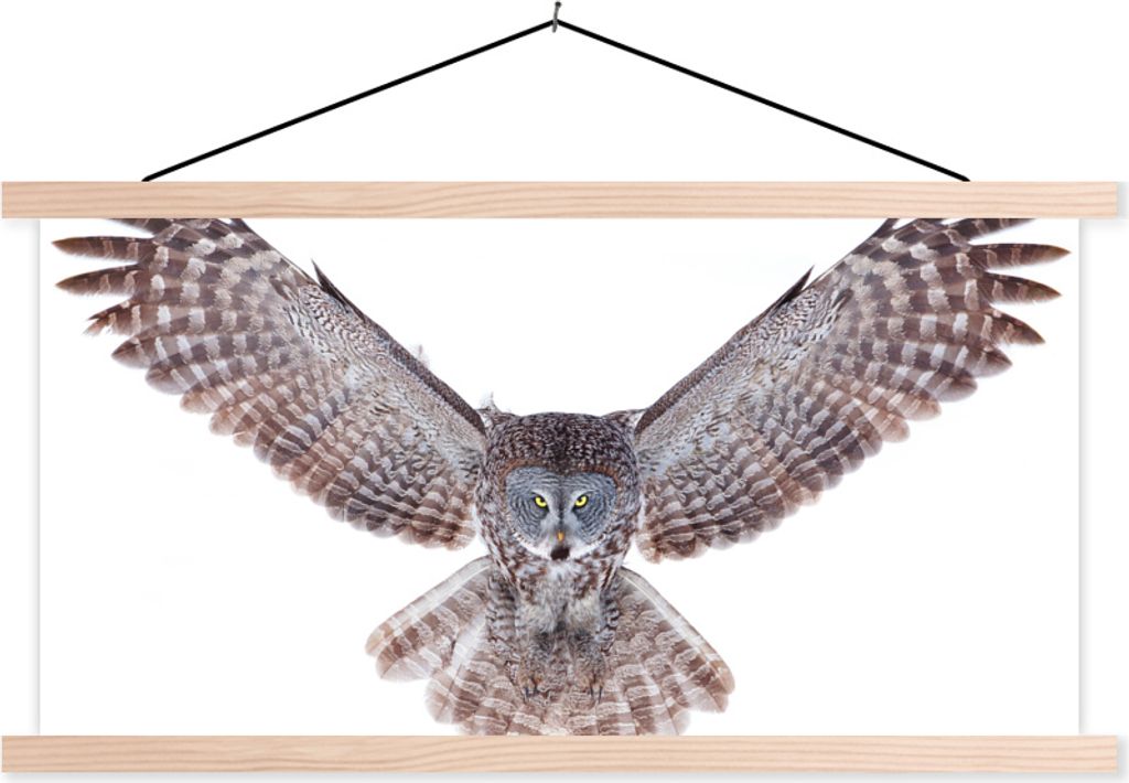 MuchoWow Textilposter Fliegende Eule 60x30 cm mit holzfarbenen Rahmen - Dekoration