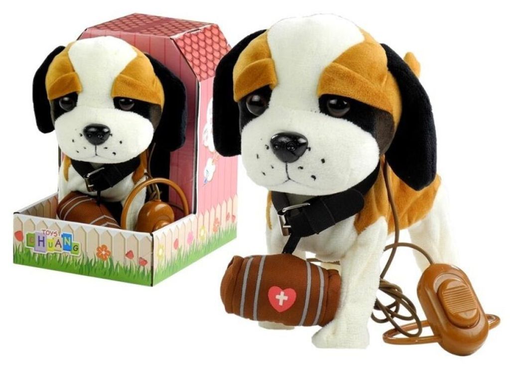 Leantoys Interaktiver Hund an der Leine mit Haus Bernhardiner