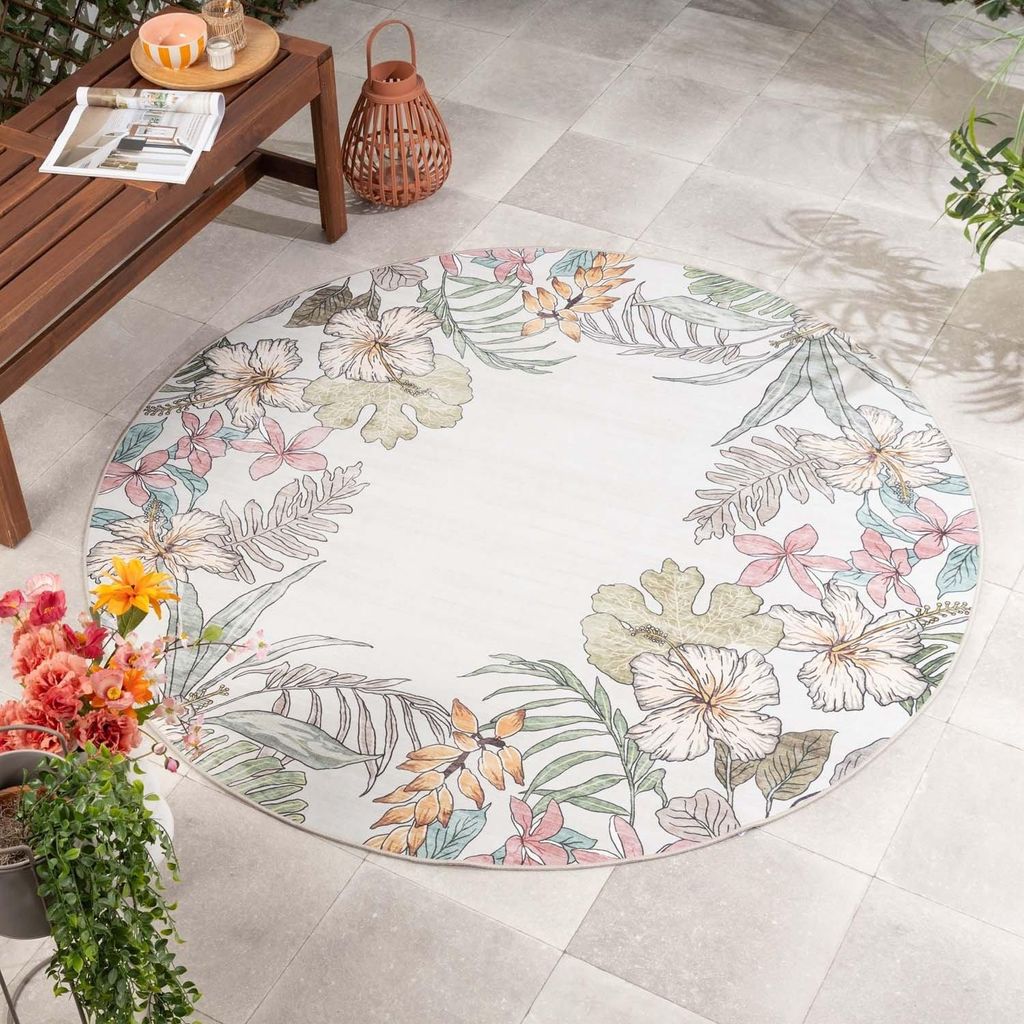 Rund Outdoor Teppich - Poppy Creme - Ø 80 cm - Balkon, Garten, Terrasse, Wintergarten - FRAAI | Home & Living - Boho