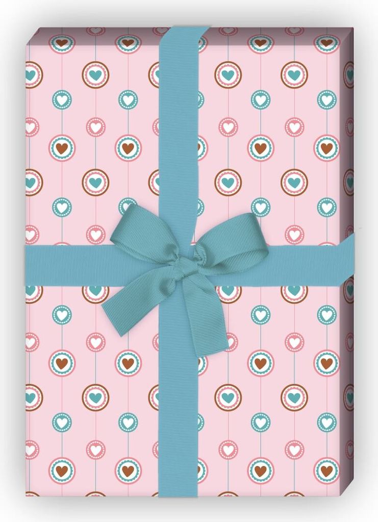 Streifen Geschenkpapier mit Herzen auf rosa - G7660, 32 x 48cm