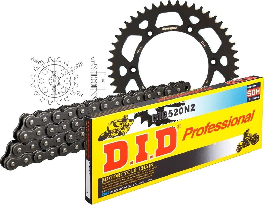 Kit Alu (schwarz) passend für Husqvarna WRE125 04-07 13-49-112 DID520NZ Clip