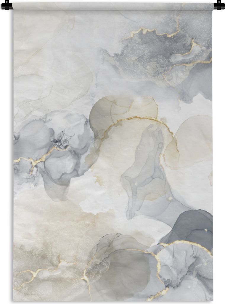 MuchoWow Wandteppich Wandbehang Marmor - Gelb - Schwarz 90x135 cm Tapisserie Dekoration Wandtuch - Baumwolle - Wandskulptur