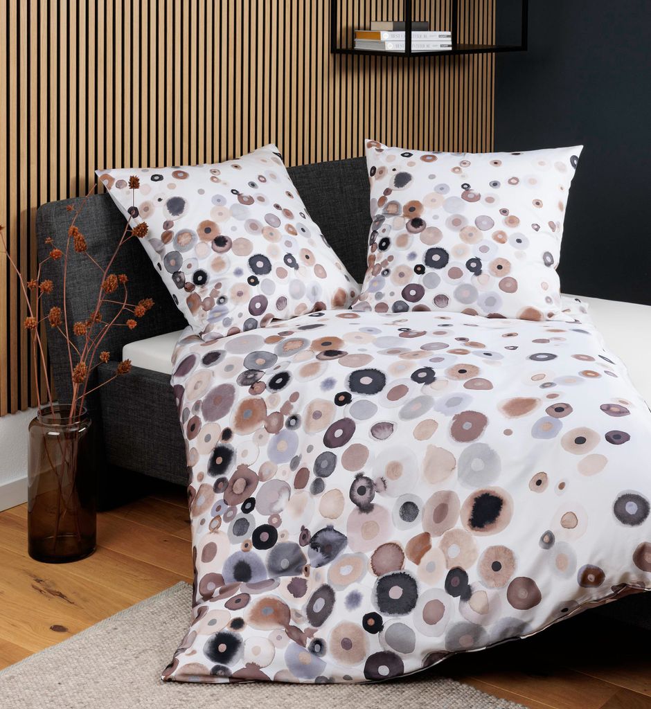 Janine Modern Art Mako Satin Bettwäsche - Punkte taupe 155 x 220 cm taupe Punkte auf weißem Hintergrund