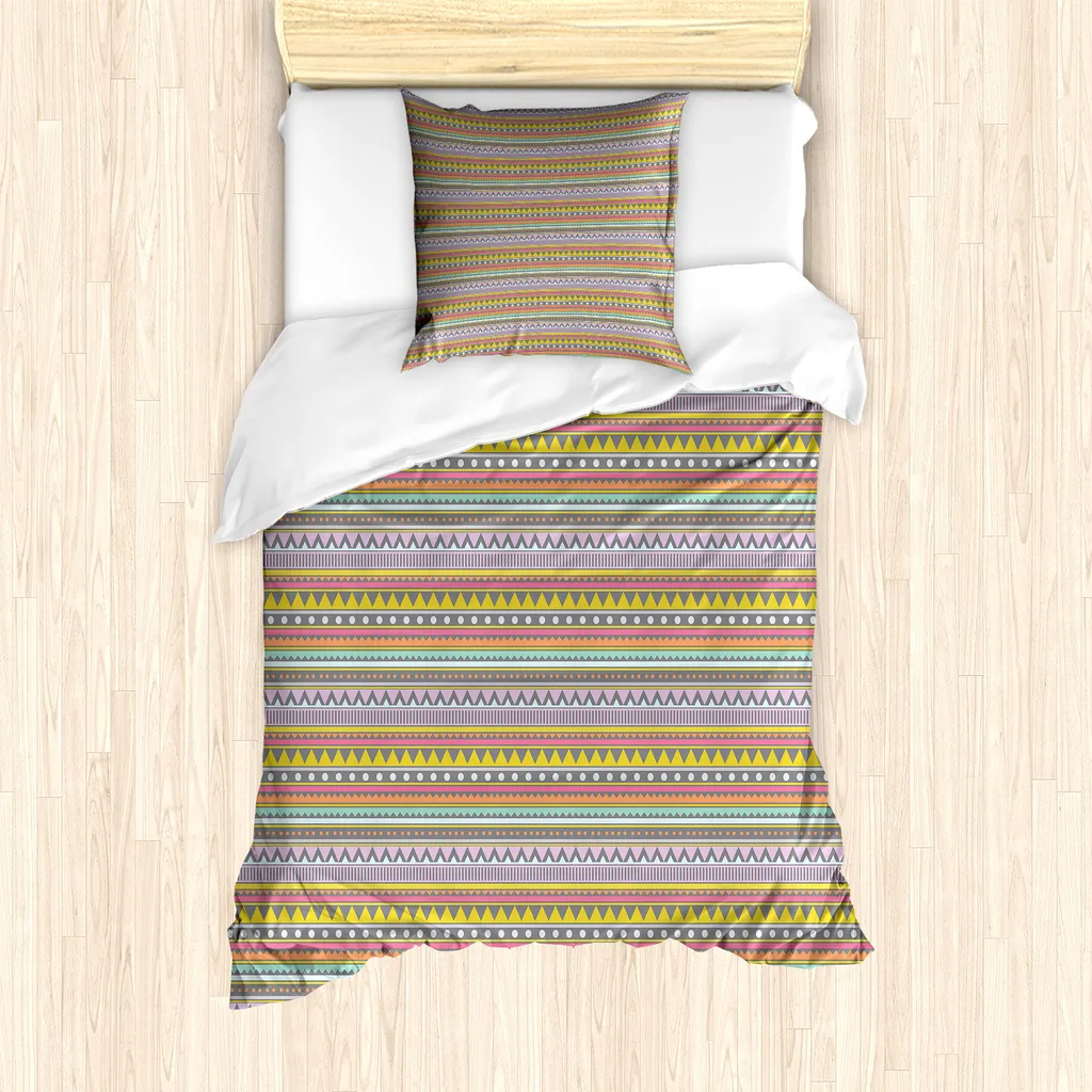 Set copripiumino ABAKUHAUS Boho per letti singoli, decorazione a linee orizzontali, antiacaro, adatto a chi soffre di allergie, con federa, 135 cm x 200 cm - 80 x 80 cm, multicolore
