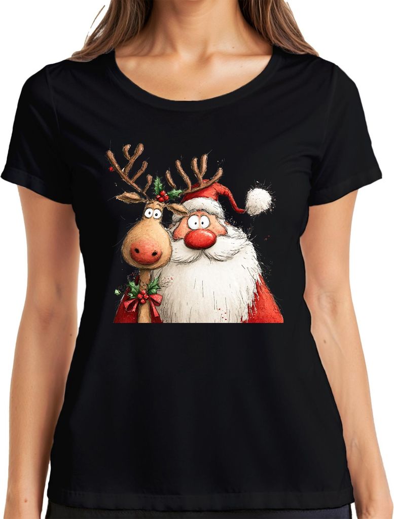 Weihnachtsmann Rentier rote Nase lustig Weihnachten Geschenk Damen T-Shirt, Schwarz, 3XL