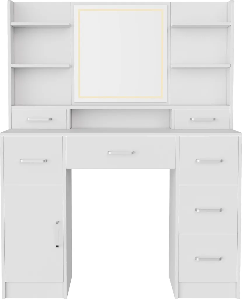 Coiffeuse Blanche pour Chambre avec Prises Intégrées et Miroir LED 3 Tons - 6