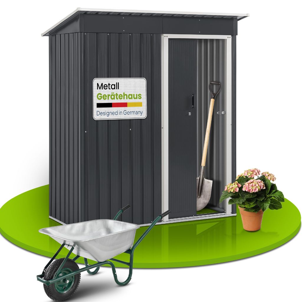 Juskys Metall Gerätehaus S mit Pultdach, Schiebetür & Fundament - 1 m² - Anthrazit