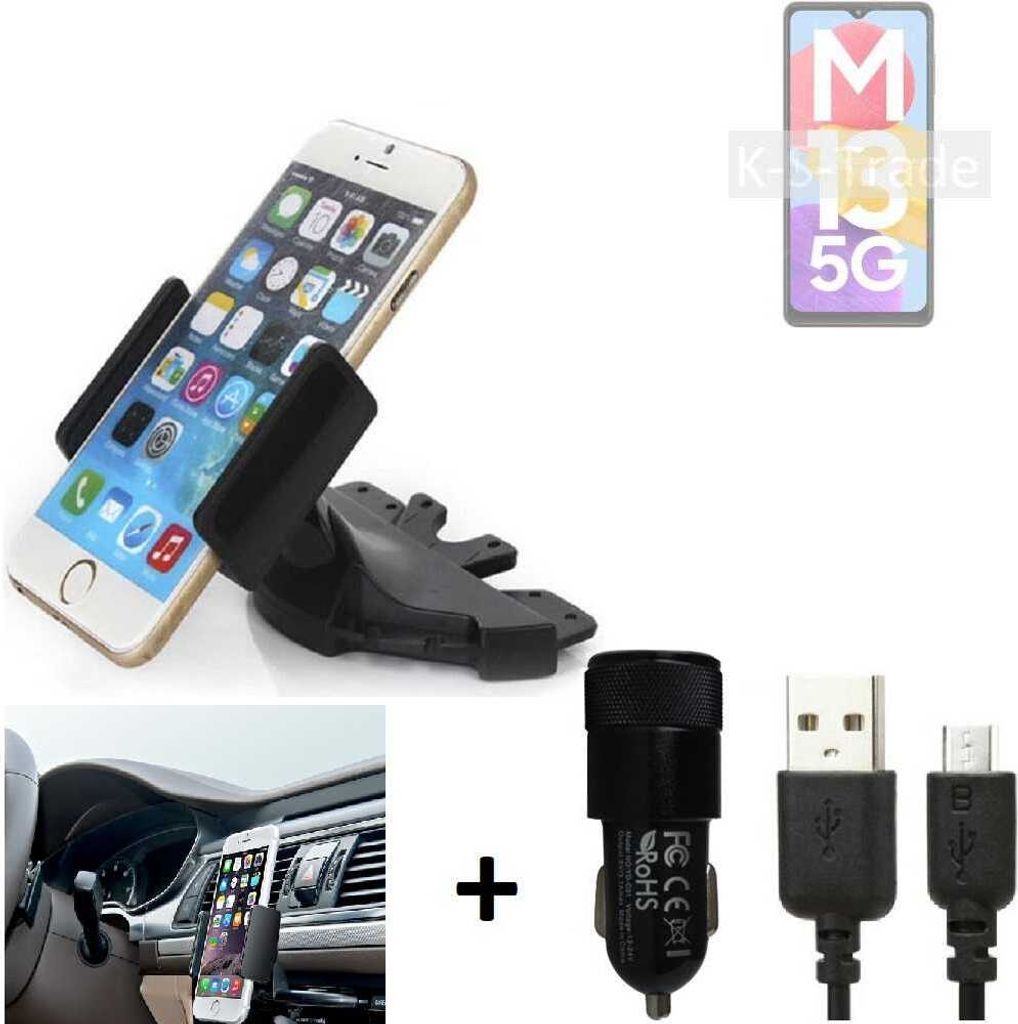 TOP SET K-S-Trade Autohalterung kompatibel mit Samsung Galaxy M13 5G CD Schlitz Halterung KFZ-Halter Radio Handy Halterung 360° drehbar DVD-Schacht