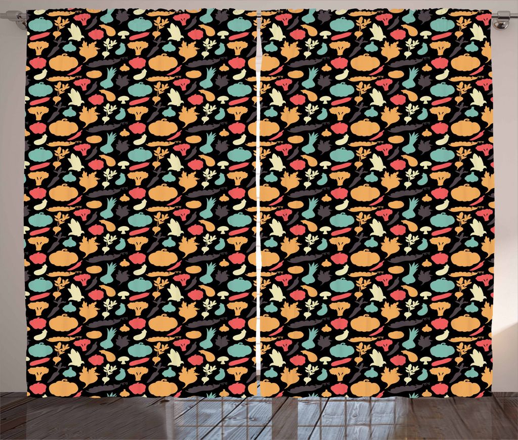 ABAKUHAUS Gemüse Rustikaler Gardine, Gesunde Muster Vegan, Schlafzimmer Kräuselband Vorhang mit Schlaufen und Haken, 280 x 225 cm, Mehrfarbig