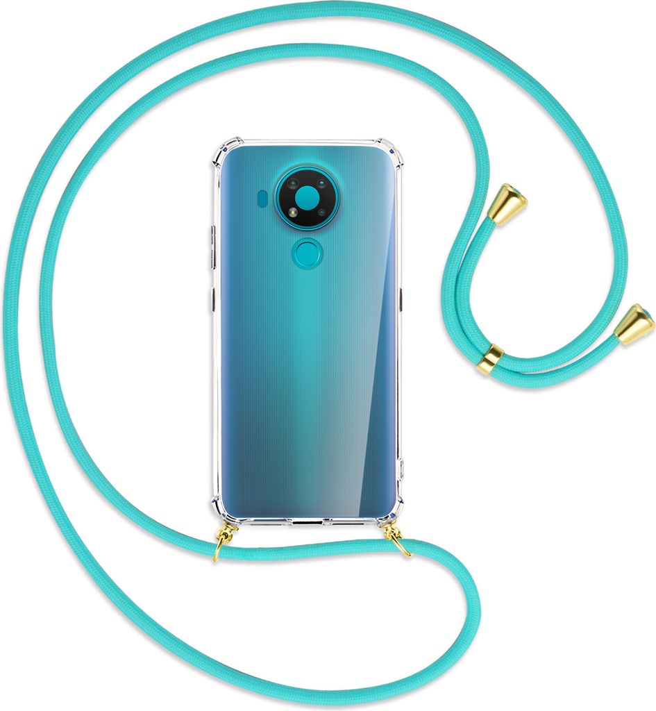 Handykette Backcover-Schutzhülle mit Band (Metall goldfarben) für Nokia 3.4 - türkis