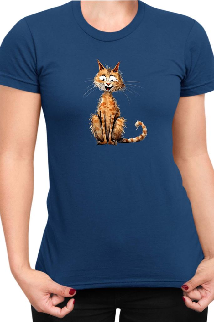 Damen T-Shirt Funny Cats Breeds Cheetoh Cat, Lady XS / Dunkelblau