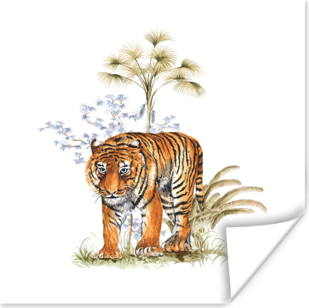 MuchoWow Poster Tiger - Pflanzen - Bild 100x100 cm - Babyzimmer