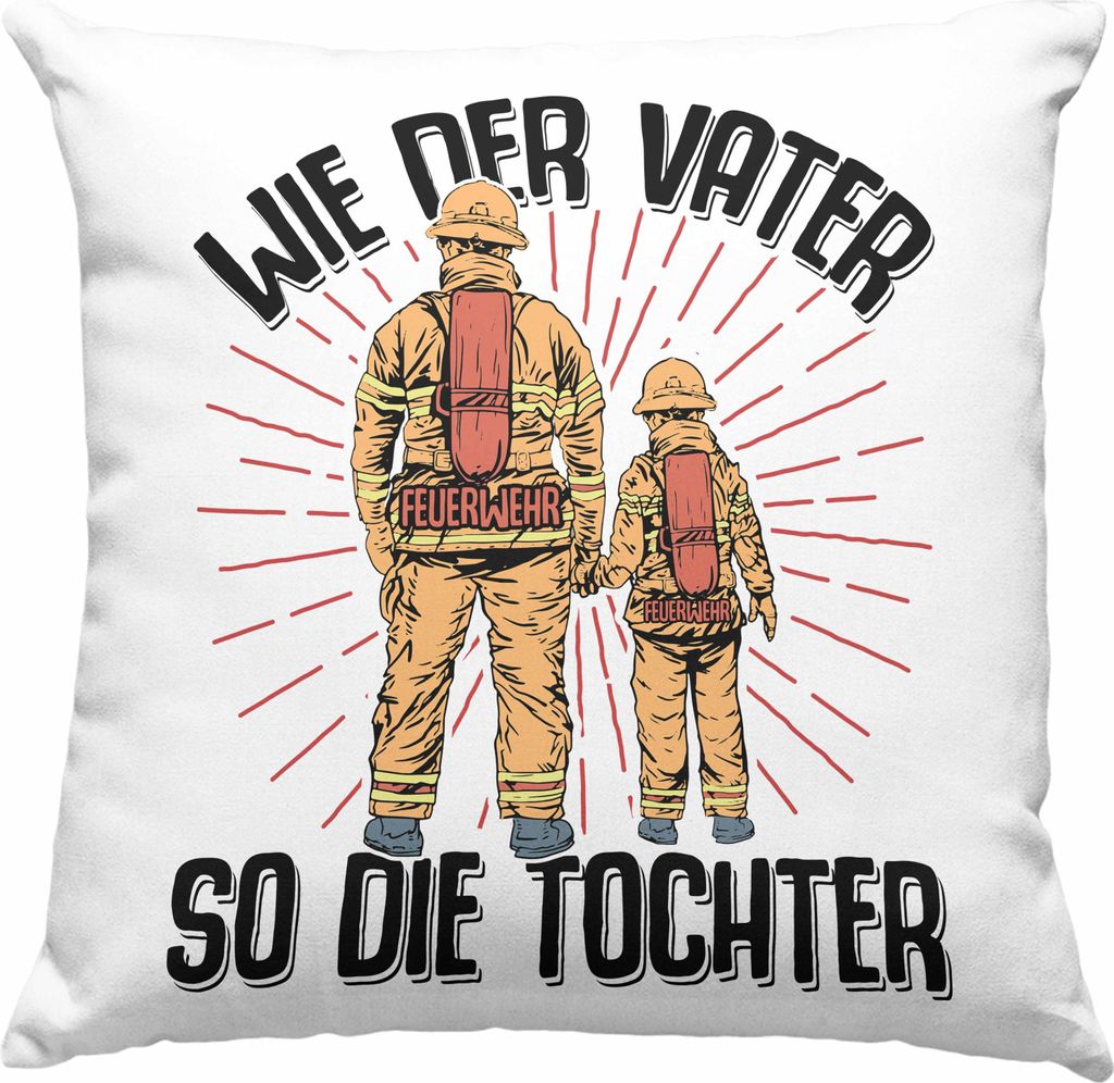 Trendation - Feuerwehr Tochter Deko-Kissen mit Füllung 40x40 Geschenke Zubehör Lustig Einsatz Geburtstag Spruch Wie Der Vater So Die Tochter (Grün)