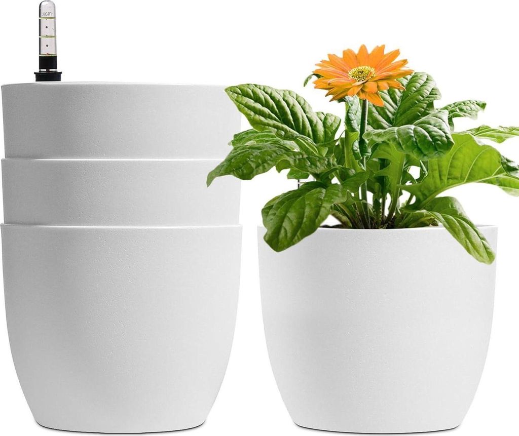 T4U 15cm Pot de fleurs auto-irrigant Lot de 4 Blancs avec Image du produit 