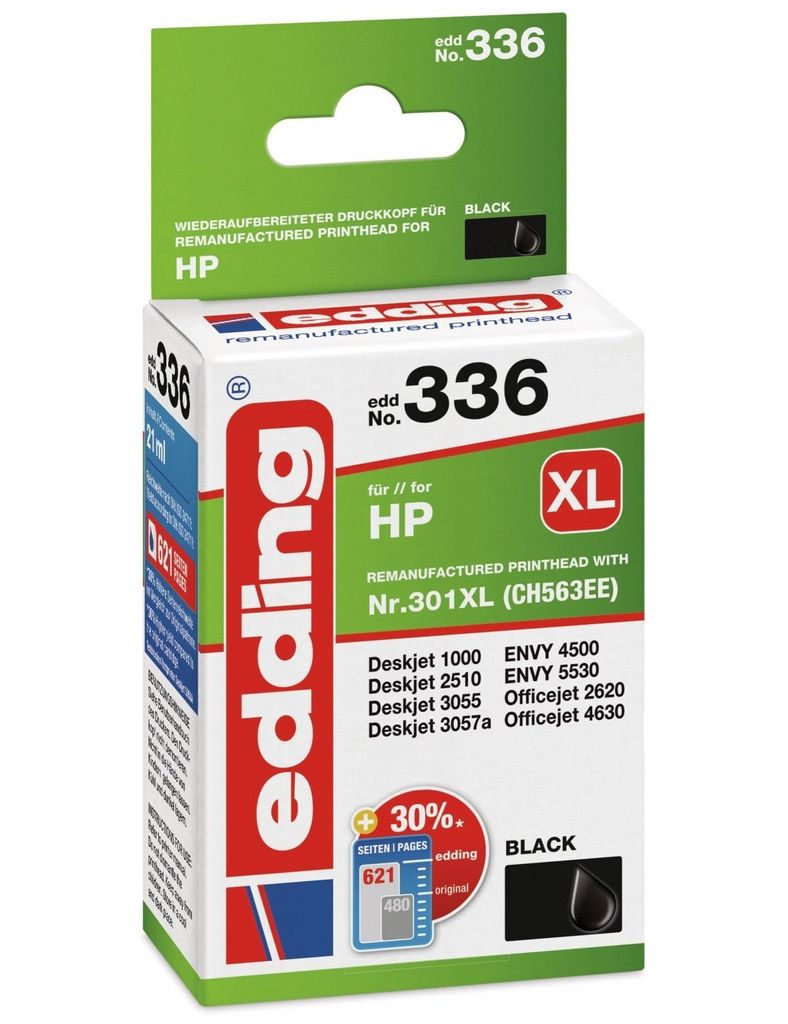 edding EDD-336 schwarz Druckerpatrone kompatibel zu HP 301XL (CH563EE)