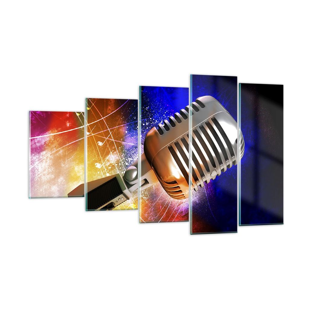 Bilder auf glas - Mikrofon Musik Sänger - 100x60cm - Glasbilder - Wandbilder - Kunstdruck - zum Aufhängen bereit - Wanddekoration aus Glas - Glas...