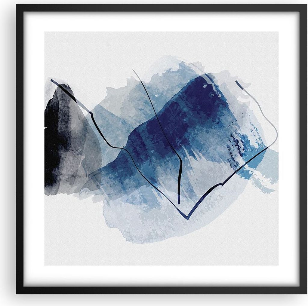 Gerahmtes Poster - Schwarzer Rahmen - Blau Schwarz Abstraktion - 50x50 cm - Wand Bild - Wanddeko - Wandbilder - Kunstposter - Wandposter - Bilderra...