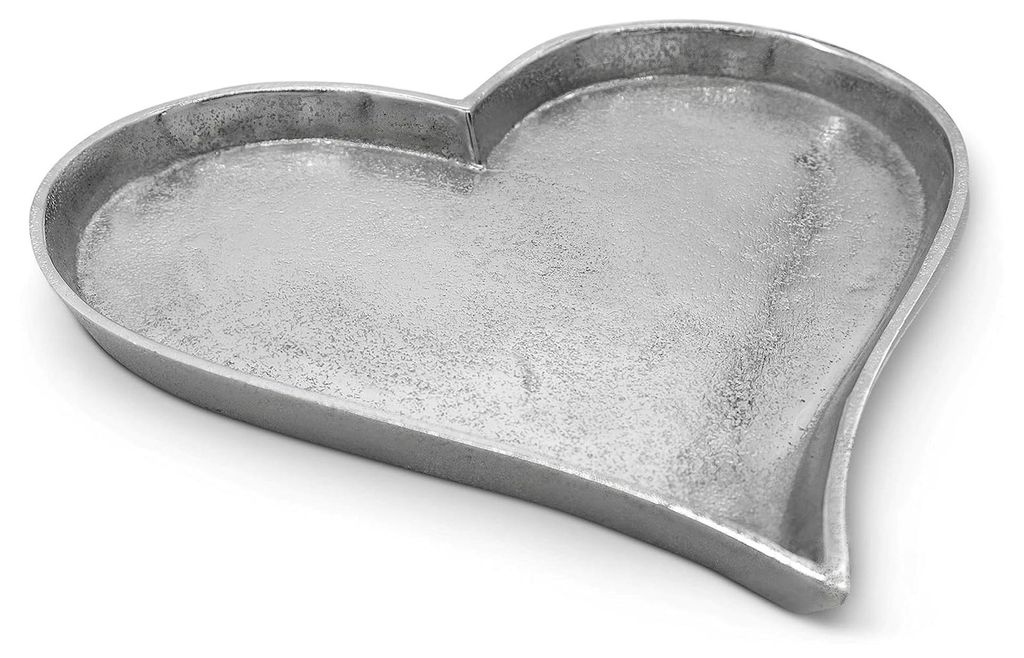 Herz Dekoteller - Silbernes Deko-Tablett 24cm aus Metall - Dekoschale in Herzform als Kerzenteller - Dekotablett in Silber als Geschenk & Schale - ...