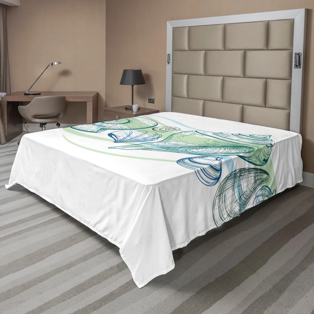 Drap de lit doux avec motifs de coquillages graphiques pastel 244x205