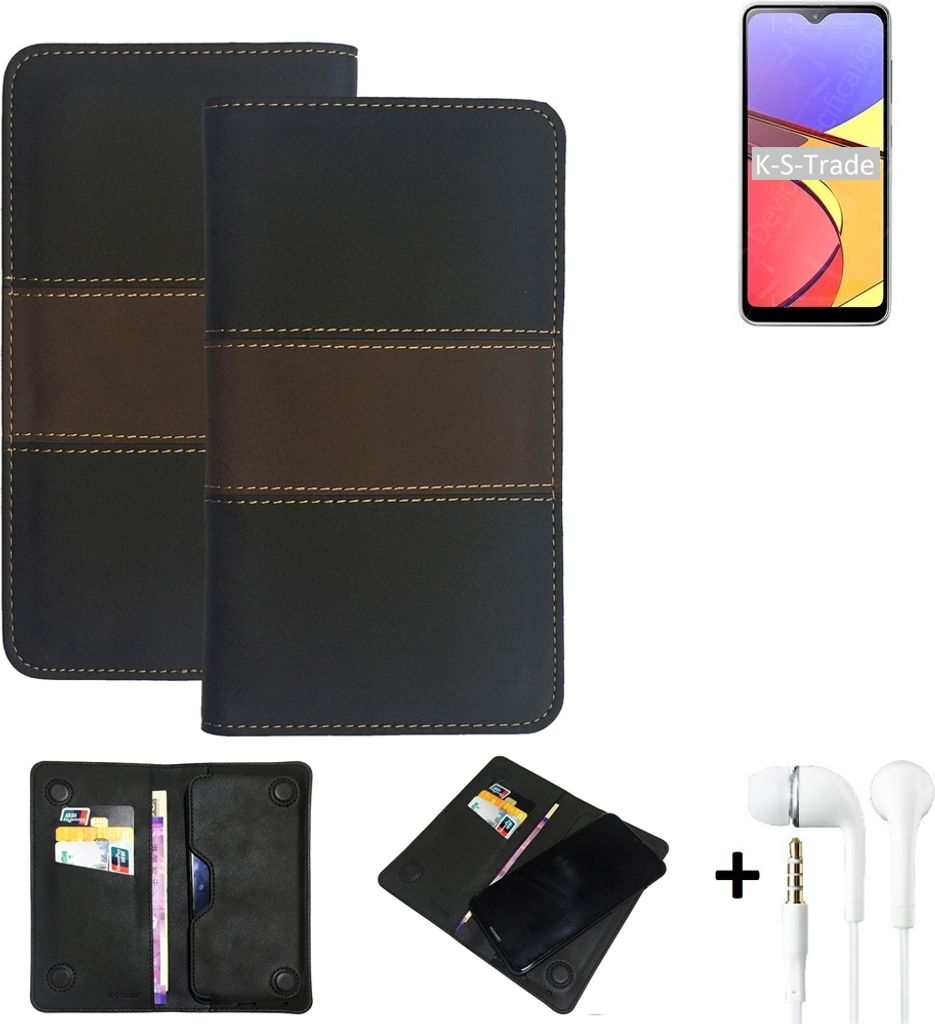 K-S-Trade Handyhülle + Kopfhörer kompatibel mit Samsung Galaxy A21 Simple SCV49 Schutzhülle Walletcase Bookstyle Tasche Schutz Case Hülle Wallet