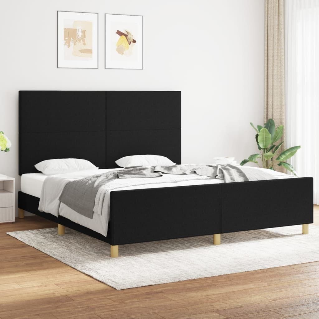 vidaXL Bettgestell mit Kopfteil Schwarz 180x200 cm Stoff - Bettgestell Mit Kopfteil - Bettgestelle Mit Kopfteile - Bettgestell - Bett Mit Kopfteil