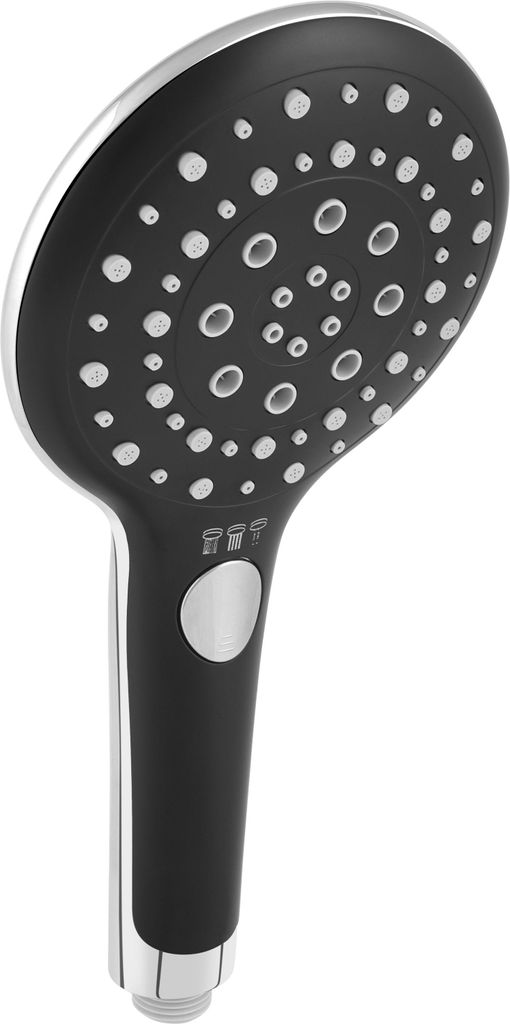 Handbrause schwarz 129 mm Kopfdurchmesser 3 Strahlarten Antikalk Wasserspareinsatz 1/2 Zoll für Durchlauferhitzer
