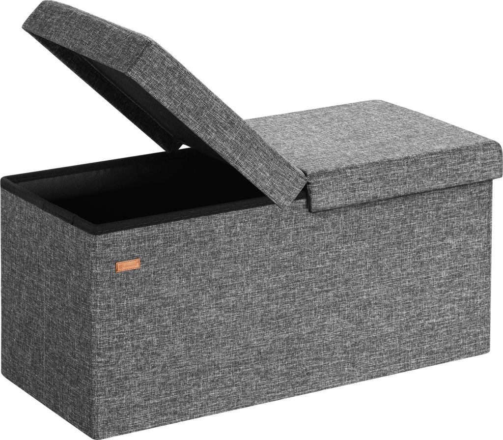 CASARIA Sitzbank mit Stauraum Faltbar Dunkelgrau 80x40x40cm Gepolstert Deckel Leinen - Optik Schlafzimmer Wohnzimmer Flur Sitztruhe Truhenbank Po...