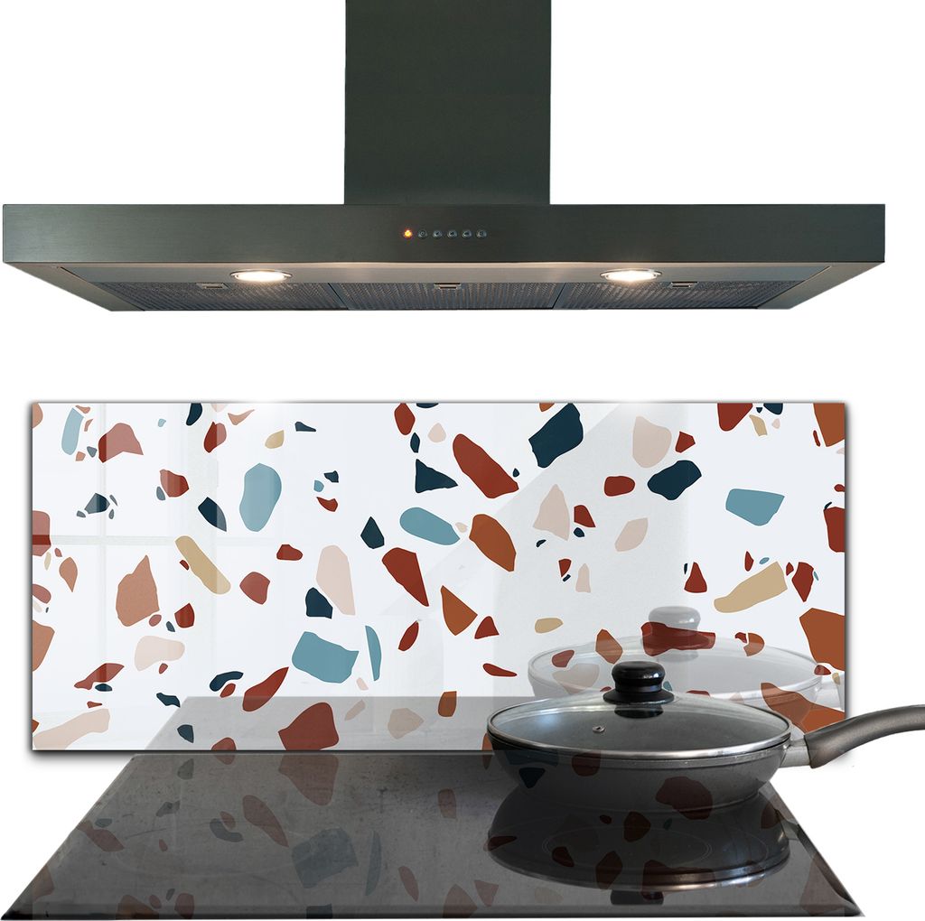 Spritzschutz aus Glas Küchenrückwand - Wandschutz für Herd und Spüle - 125x50 cm - Terrazzo Stein