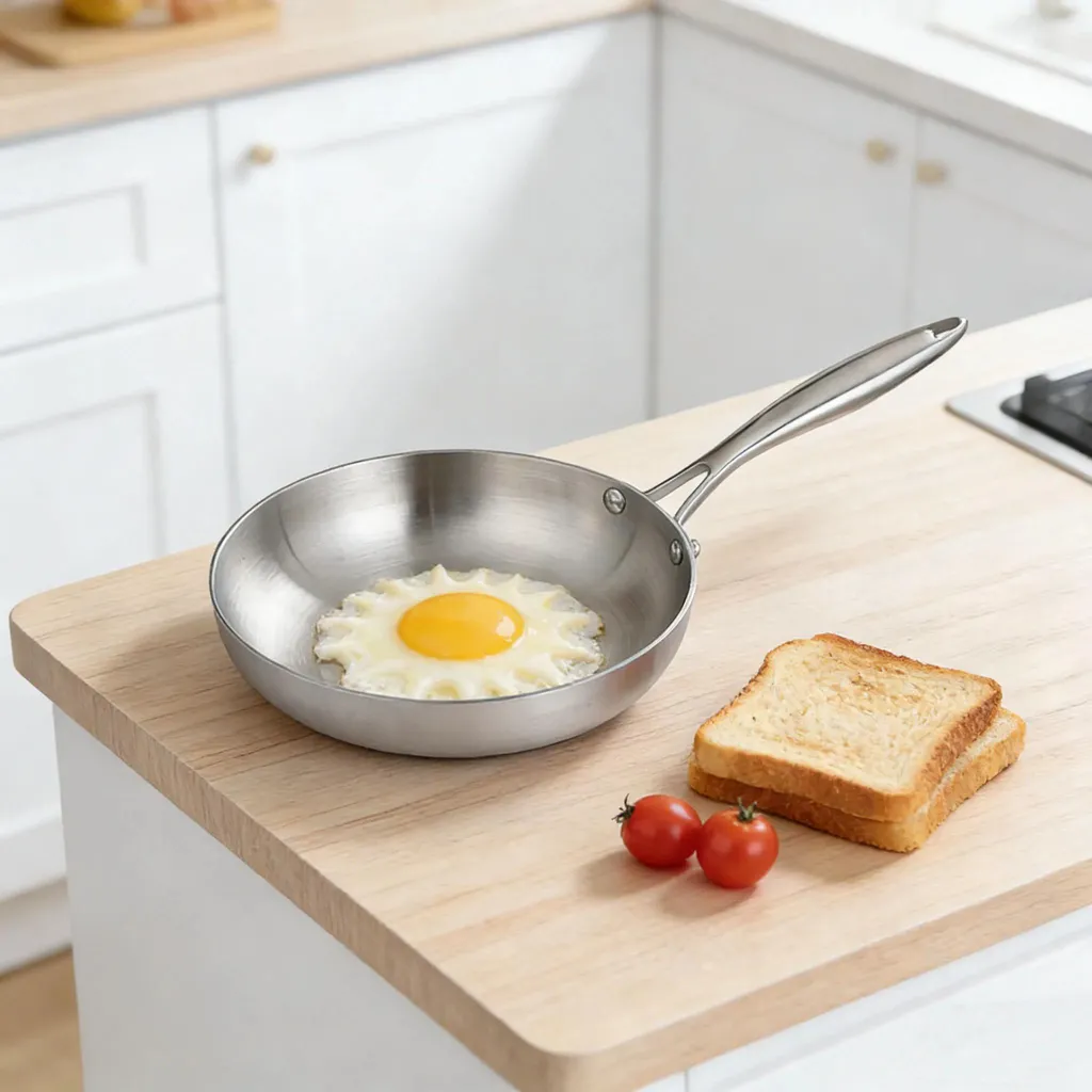 Padella in acciaio inossidabile - Padella - 24 cm - Senza rivestimento - Per induzione e gas - Senza coperchio - Bianca