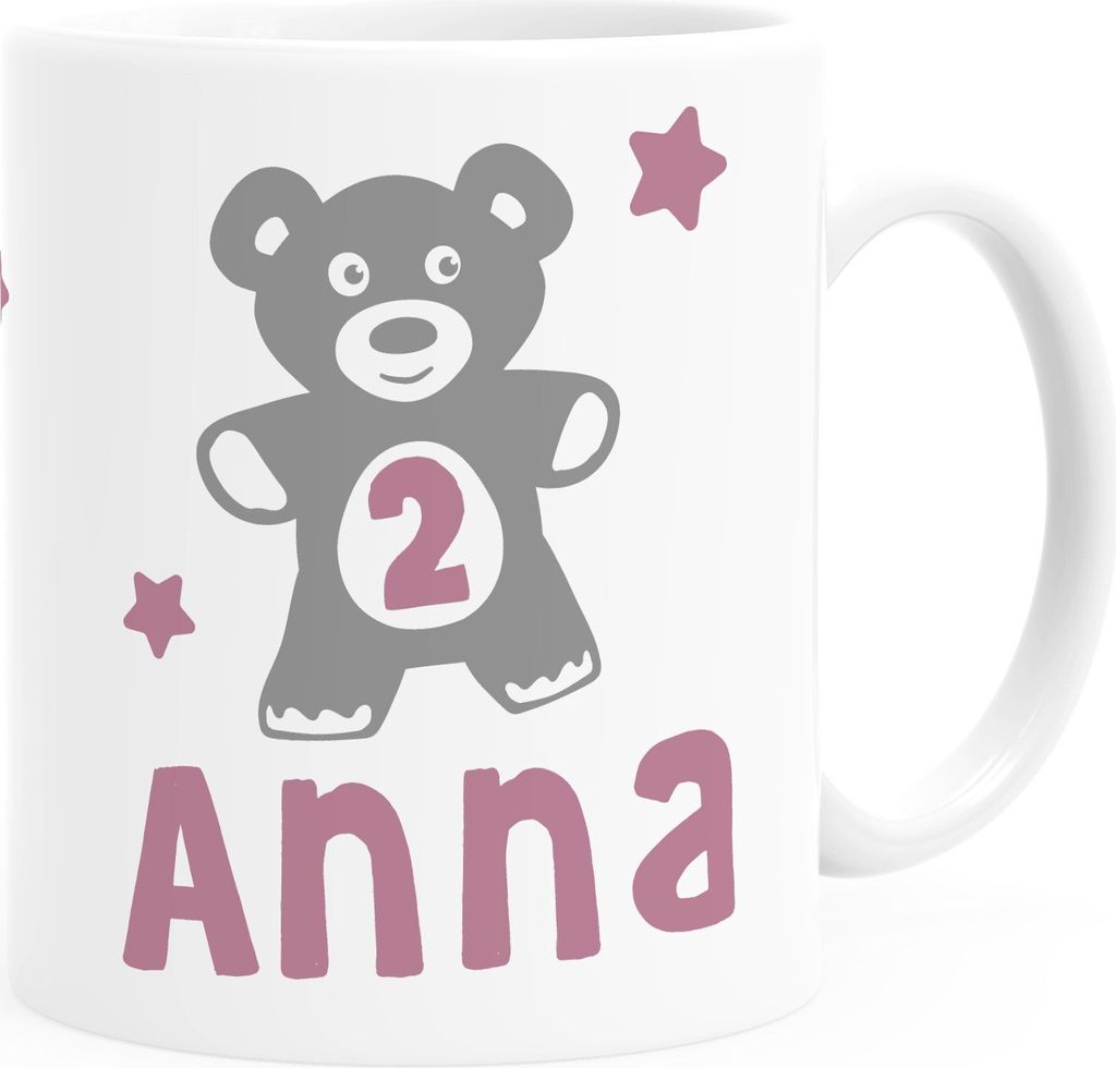 Kindertasse Kunststoff Teddybär 1-2 Geburtstag Baby personalisierte Namenstasse für Kinder Jungen Mädchen SpecialMe Mädchen 2 Jahre weiß Kun...